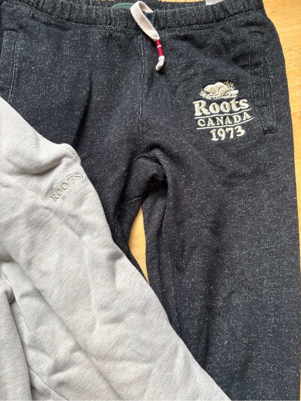 Roots Kids Black Sweatpants with Light Gray Logo & Accents